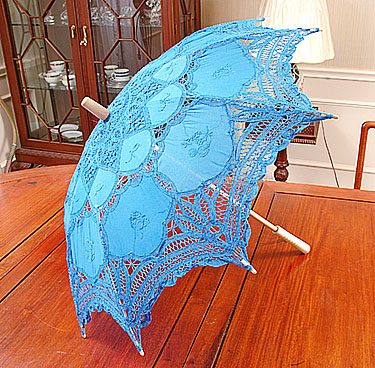 Lace Parasol. Battenburg Lace. French Blue color